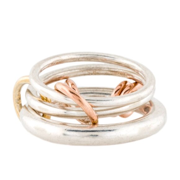 SPINELLI KILCOLLIN TRI-TONE 18K ROSE YELLOW GOLD & STERLING ORION SG BAND RING - Picture 6 of 10